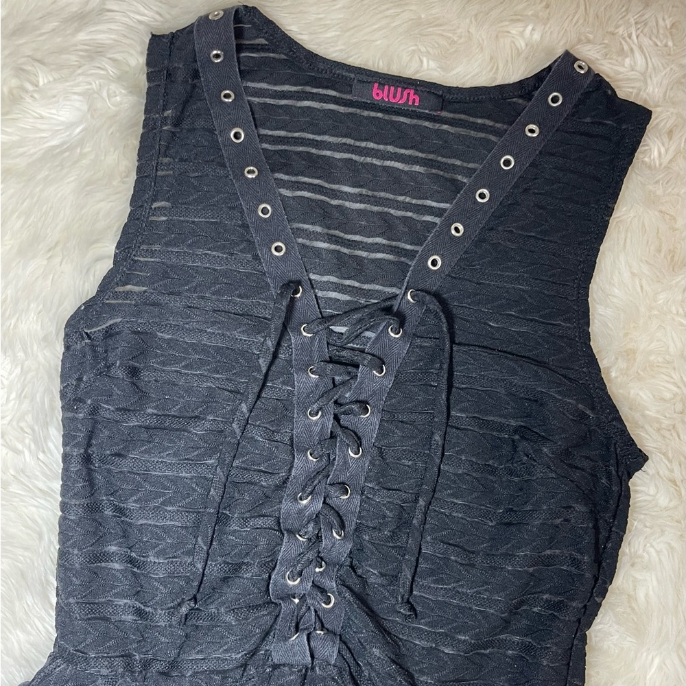 Blush Sheer Lace Up Top - Picture 4 of 9